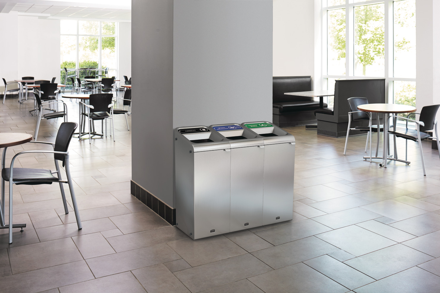 Rubbermaid Commercial Configure™ Waste Receptacle Can installed on a office workplace